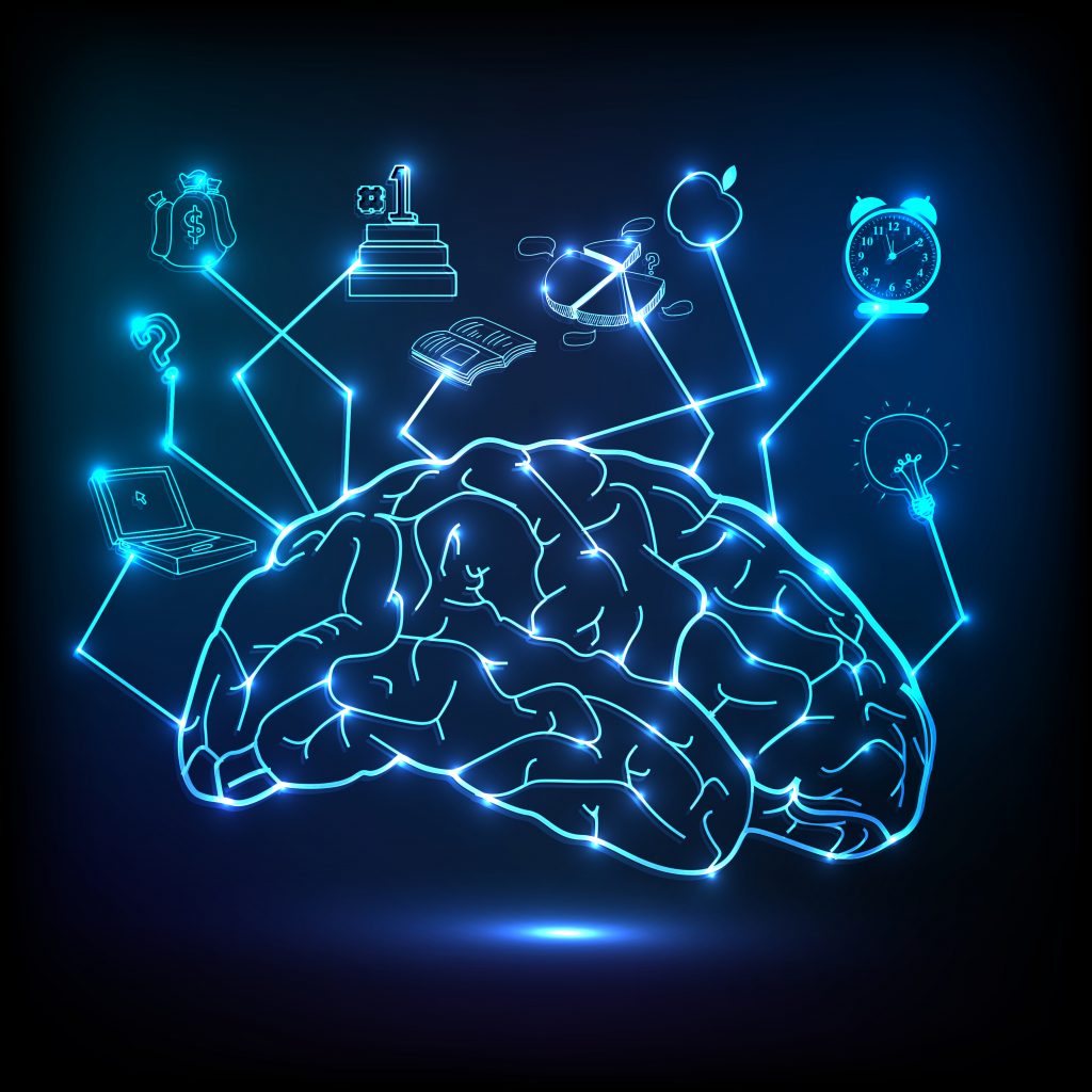 creative shiny illustration of brain infographic on blue background SBI 300871415
