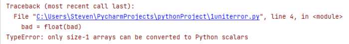 Displaying the "typeerror: only size-1 arrays can be converted to python scalars" error message