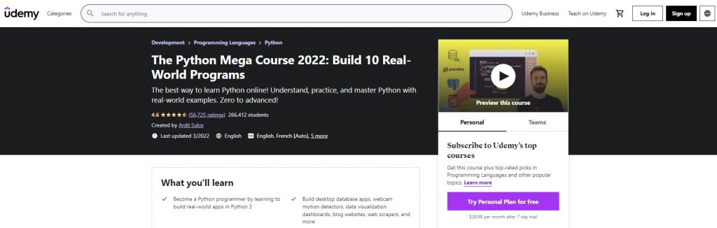 Udemy The Python Mega Course