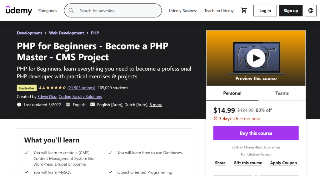 PHP for Beginners Udemy