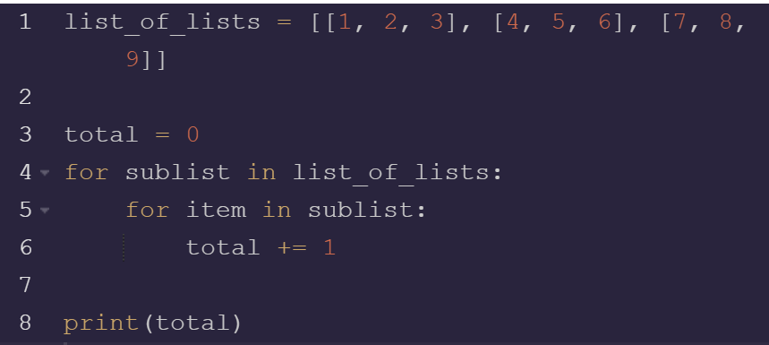 python length of list two for loops